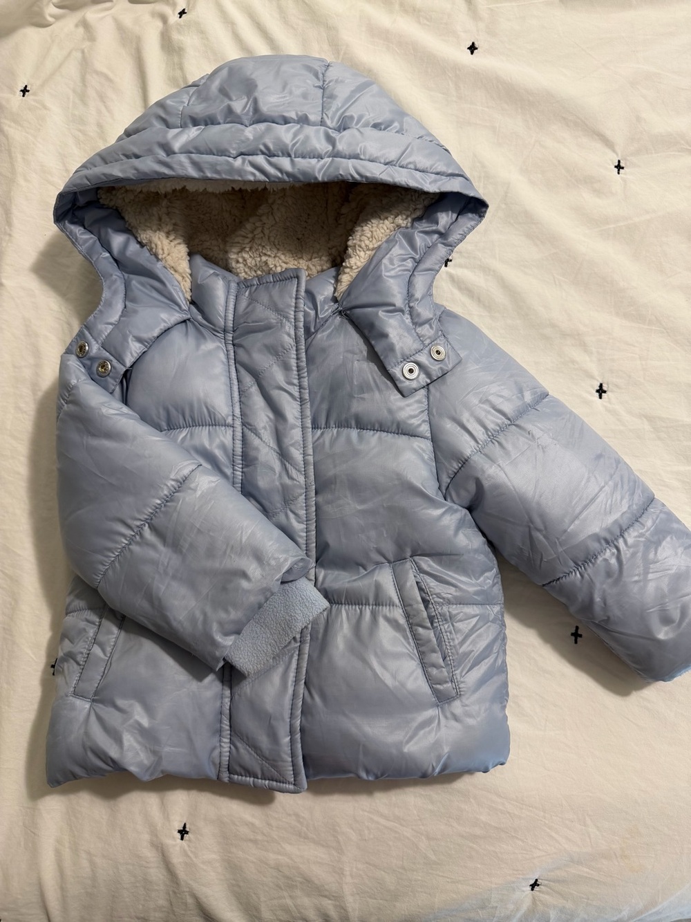 Gap Baby Light Blue Puffer Hooded Coat with Sherpa Lining